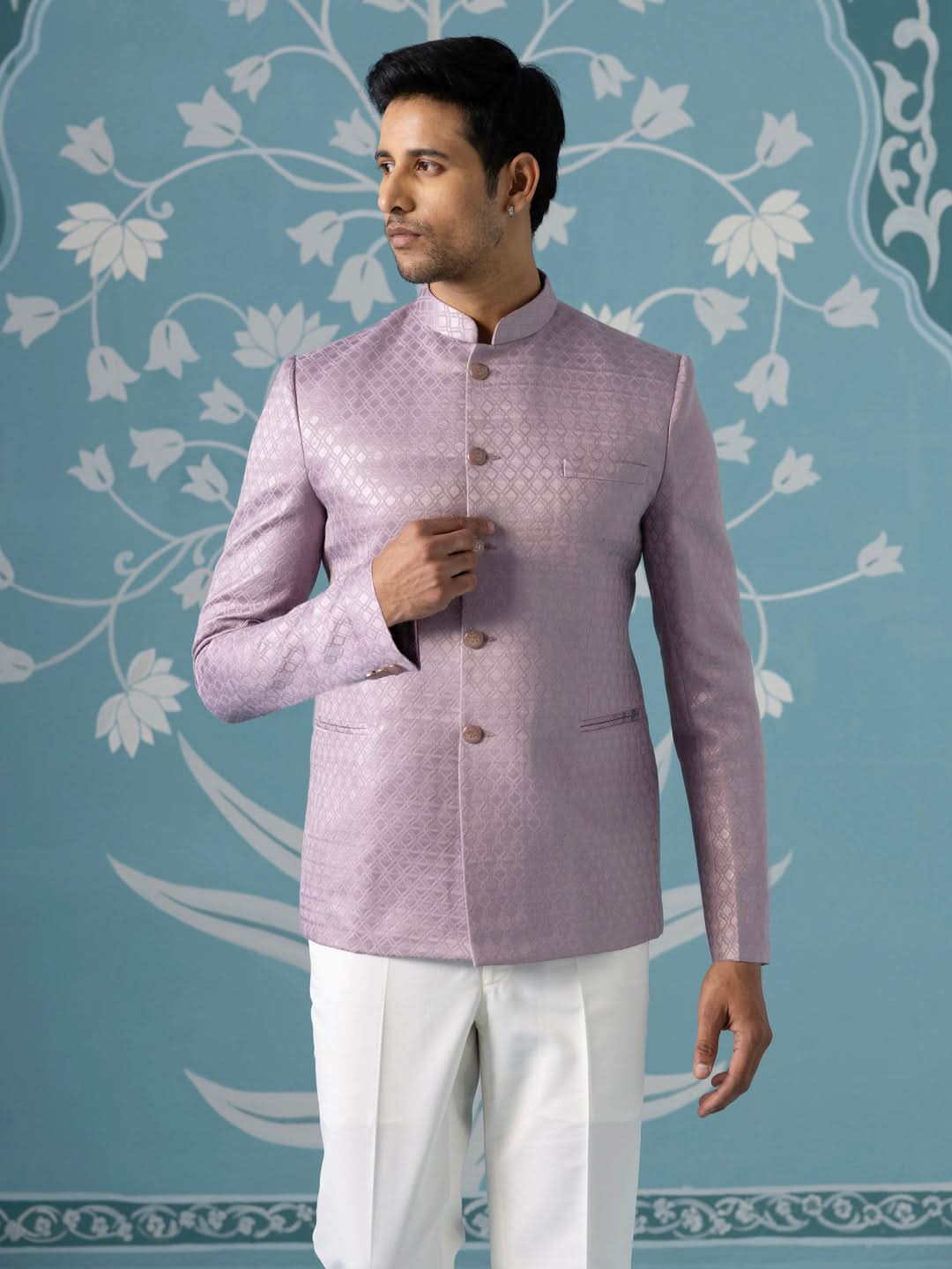Lavender Textured Bandhgala Suit