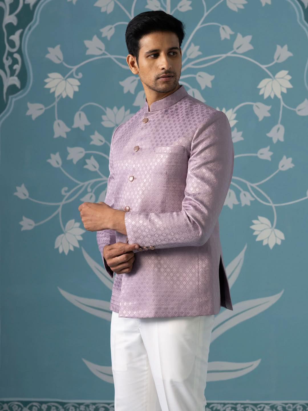 Lavender Textured Bandhgala Suit