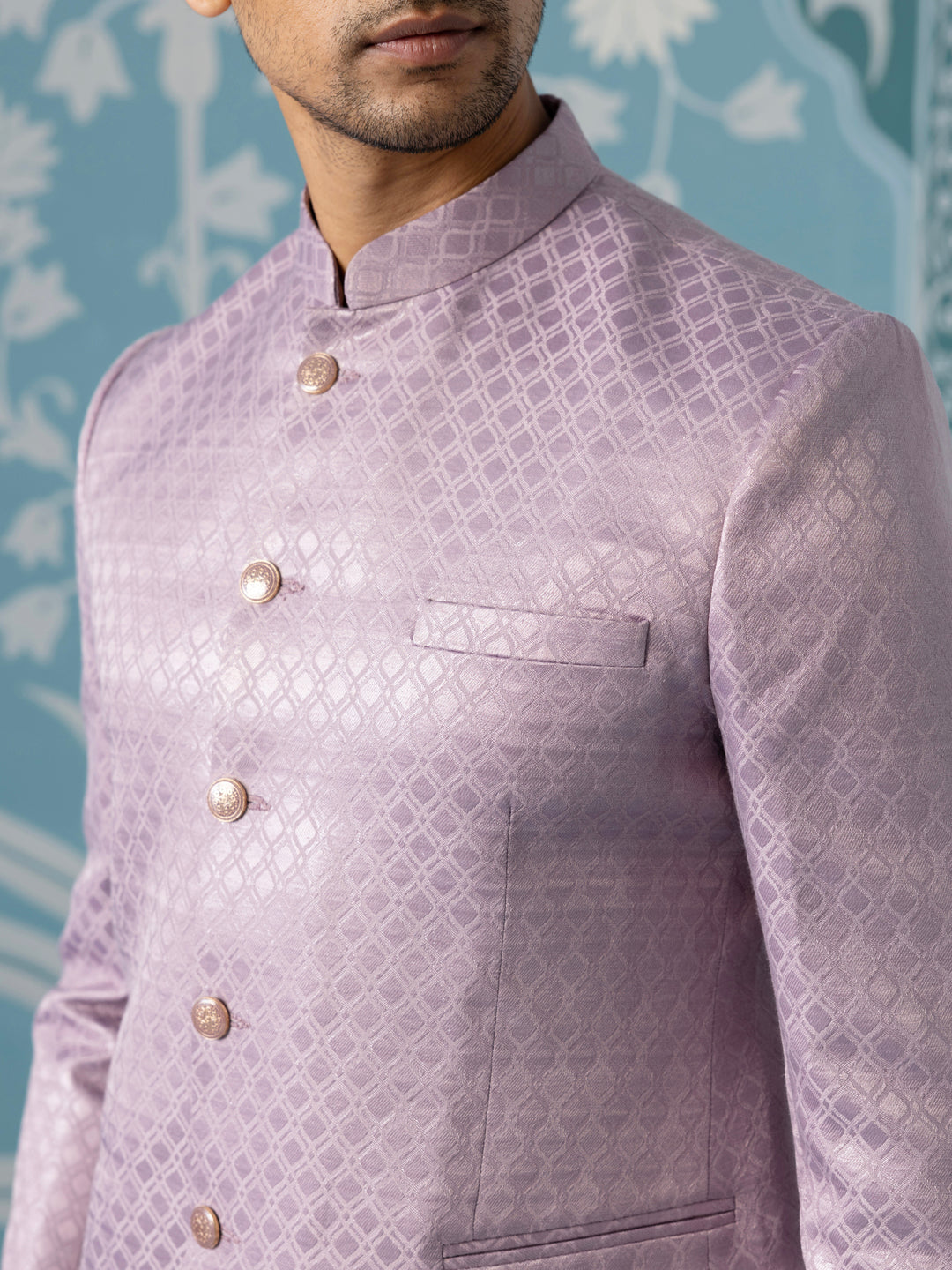 Lavender Textured Bandhgala Suit