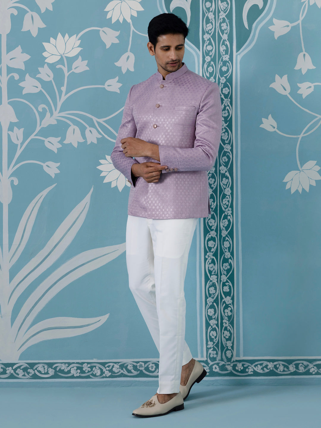 Lavender Textured Bandhgala Suit