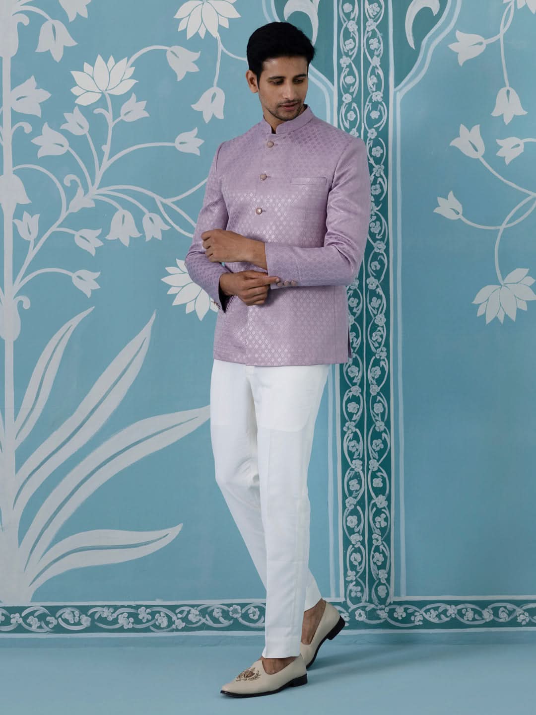 Lavender Textured Bandhgala Suit
