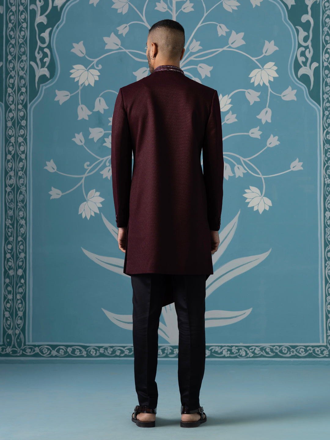 Maroon angrakha embroidered Indo set