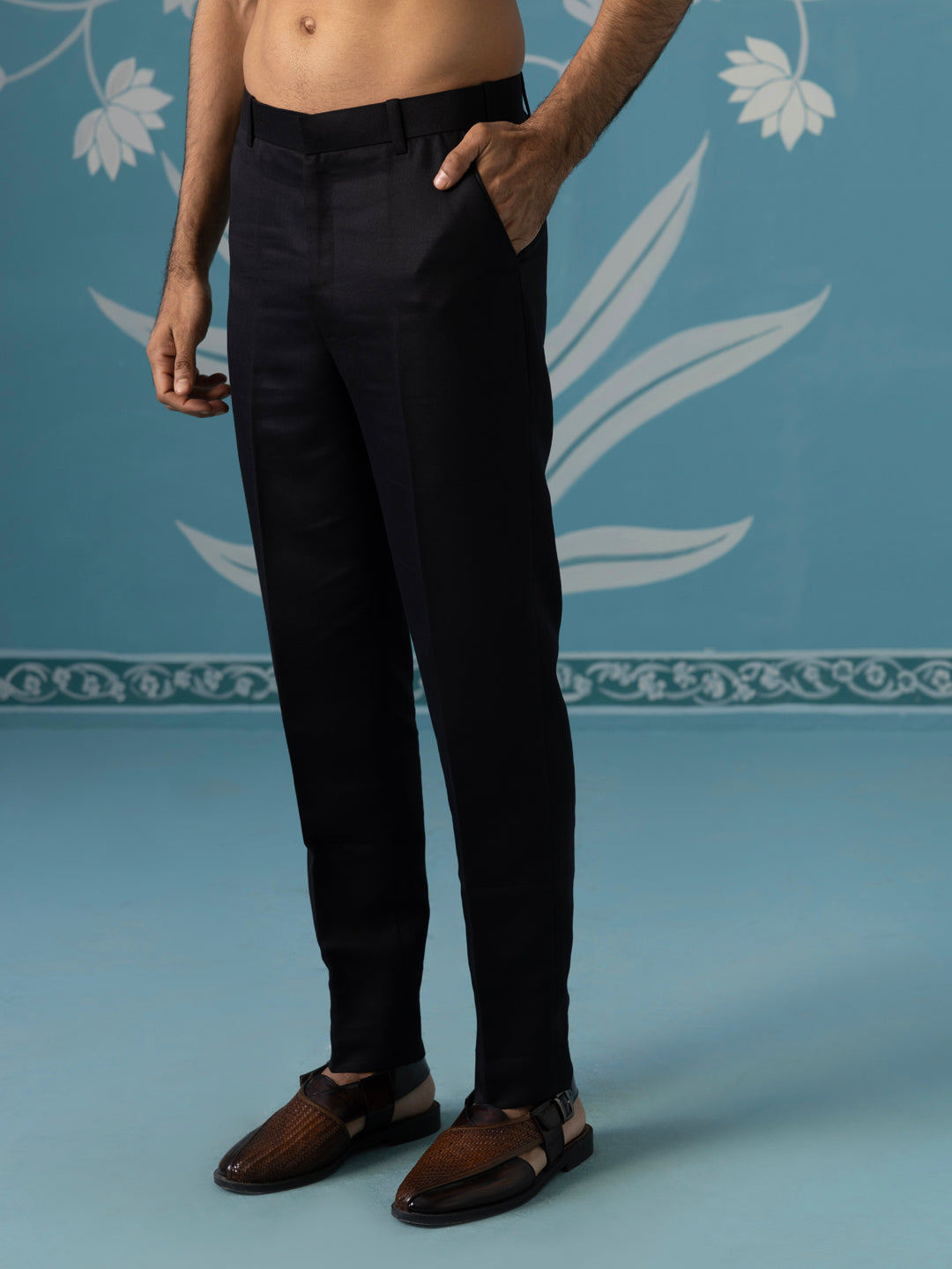 Teal Blue Textured Bandhgala Suit