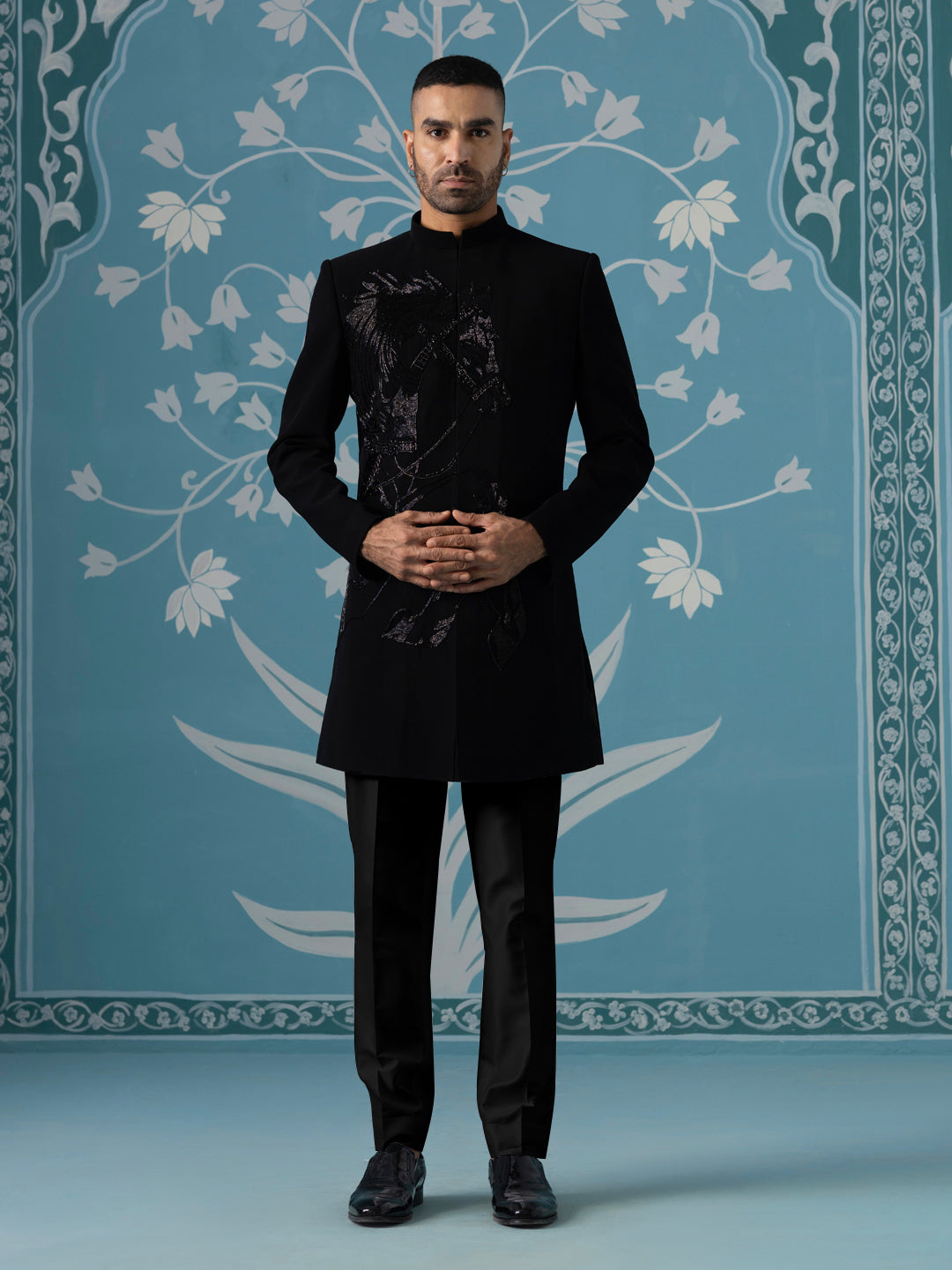 Horse embroidered black indo pant set