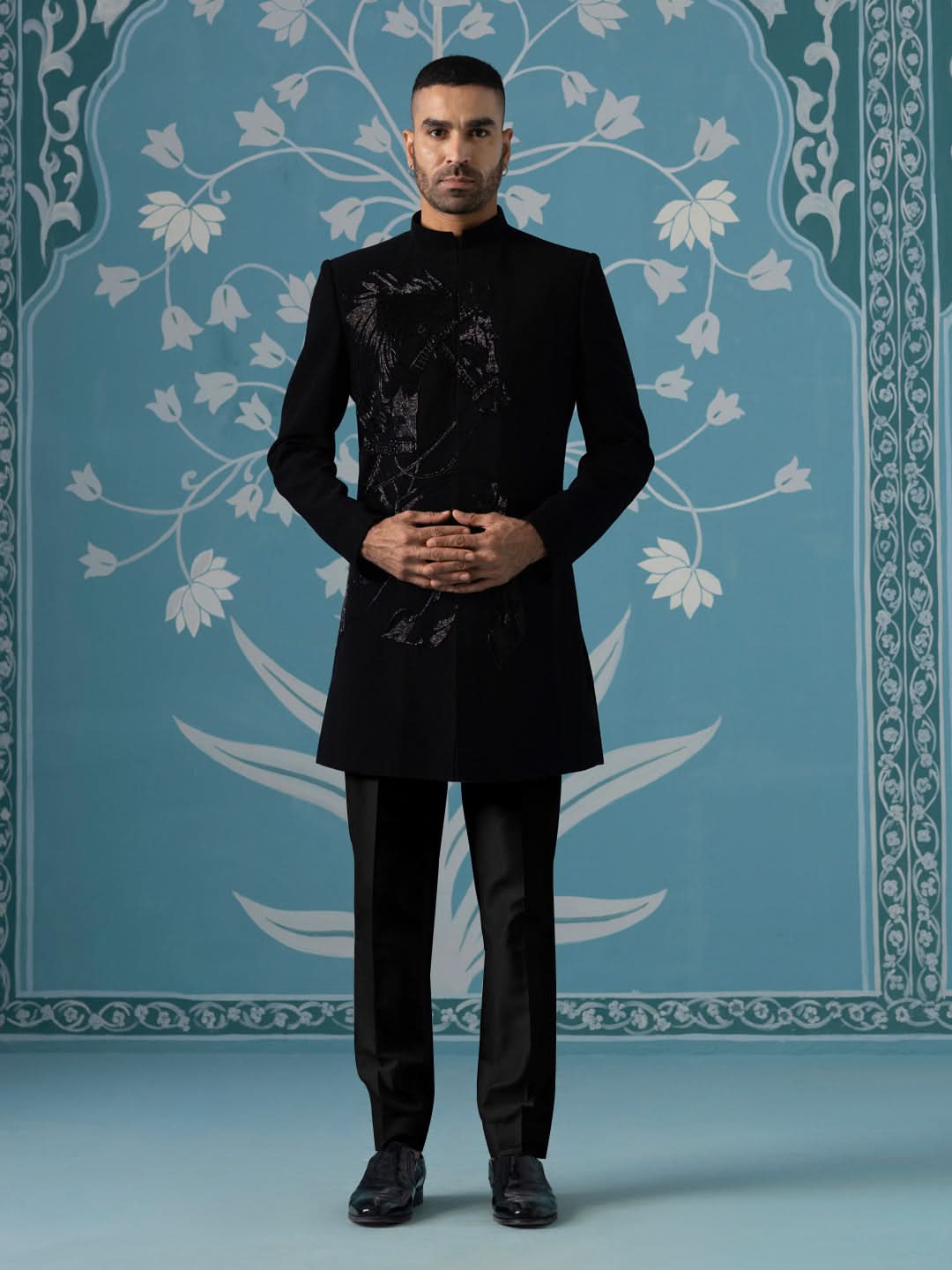 Horse embroidered black indo pant set