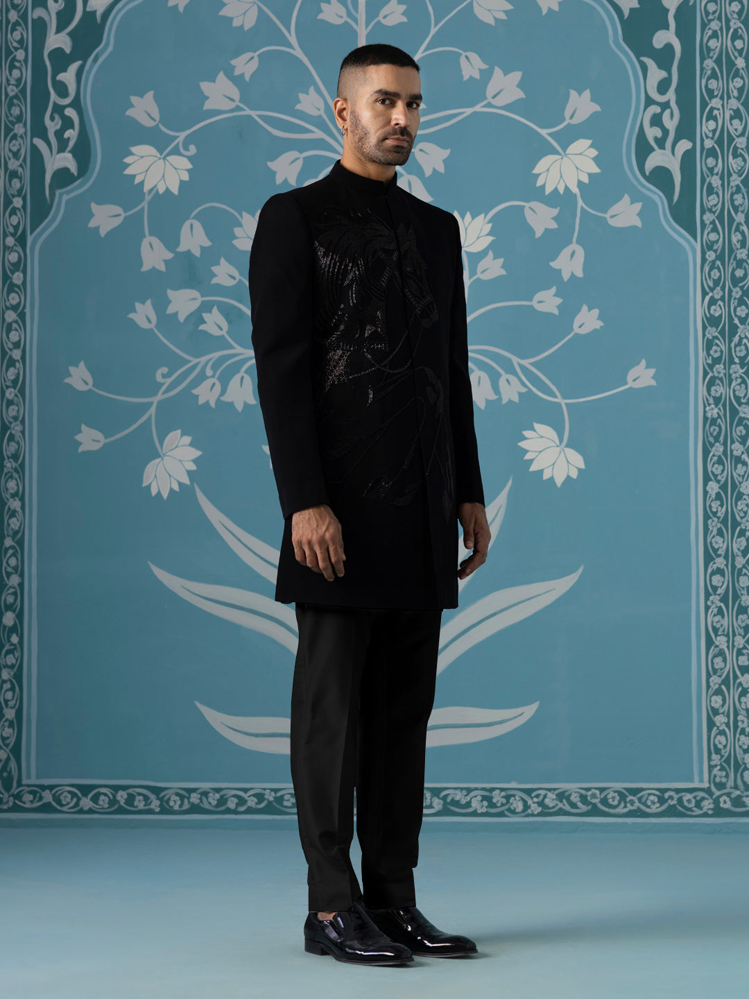 Horse embroidered black indo pant set