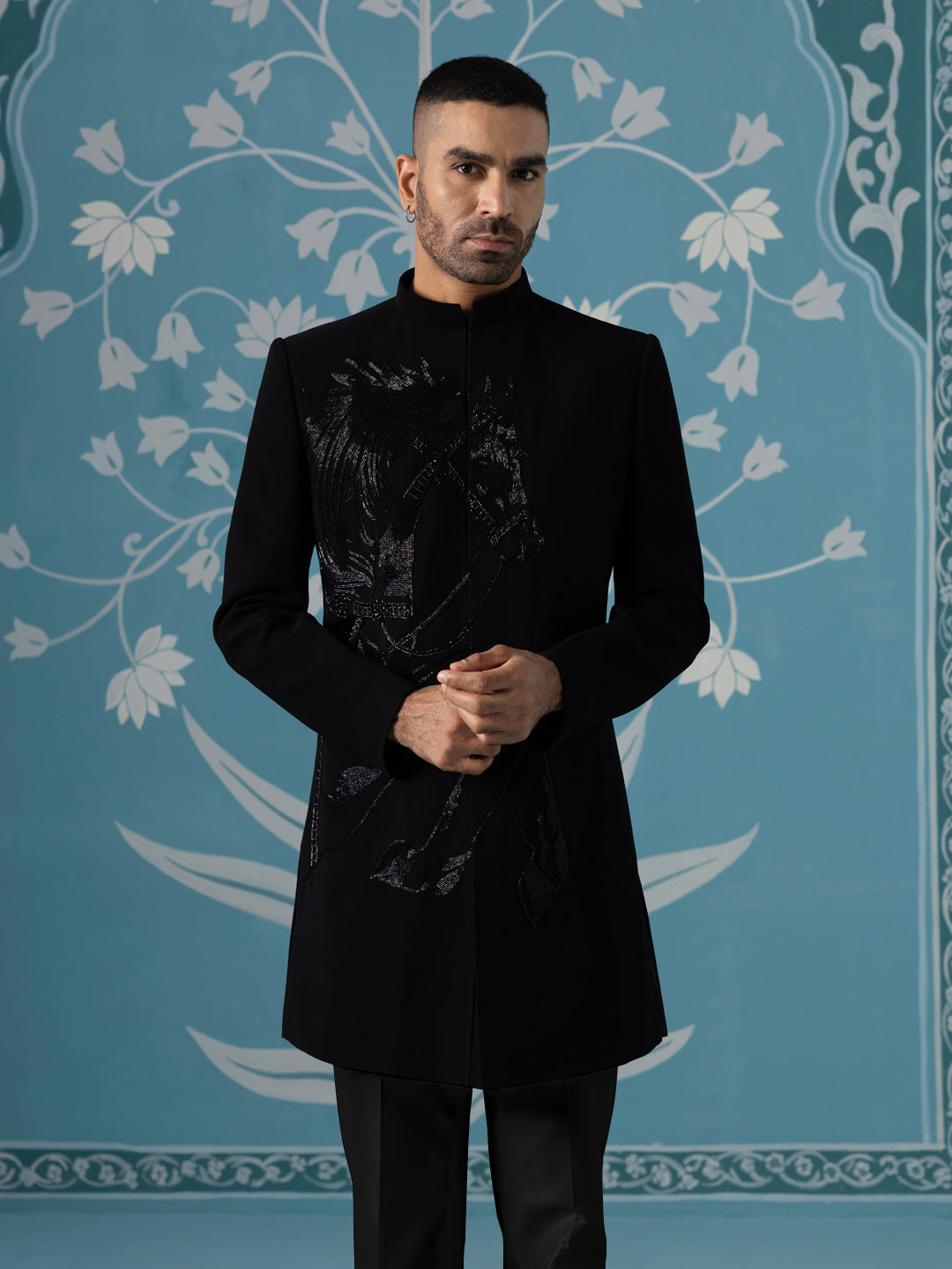 Horse embroidered black indo pant set