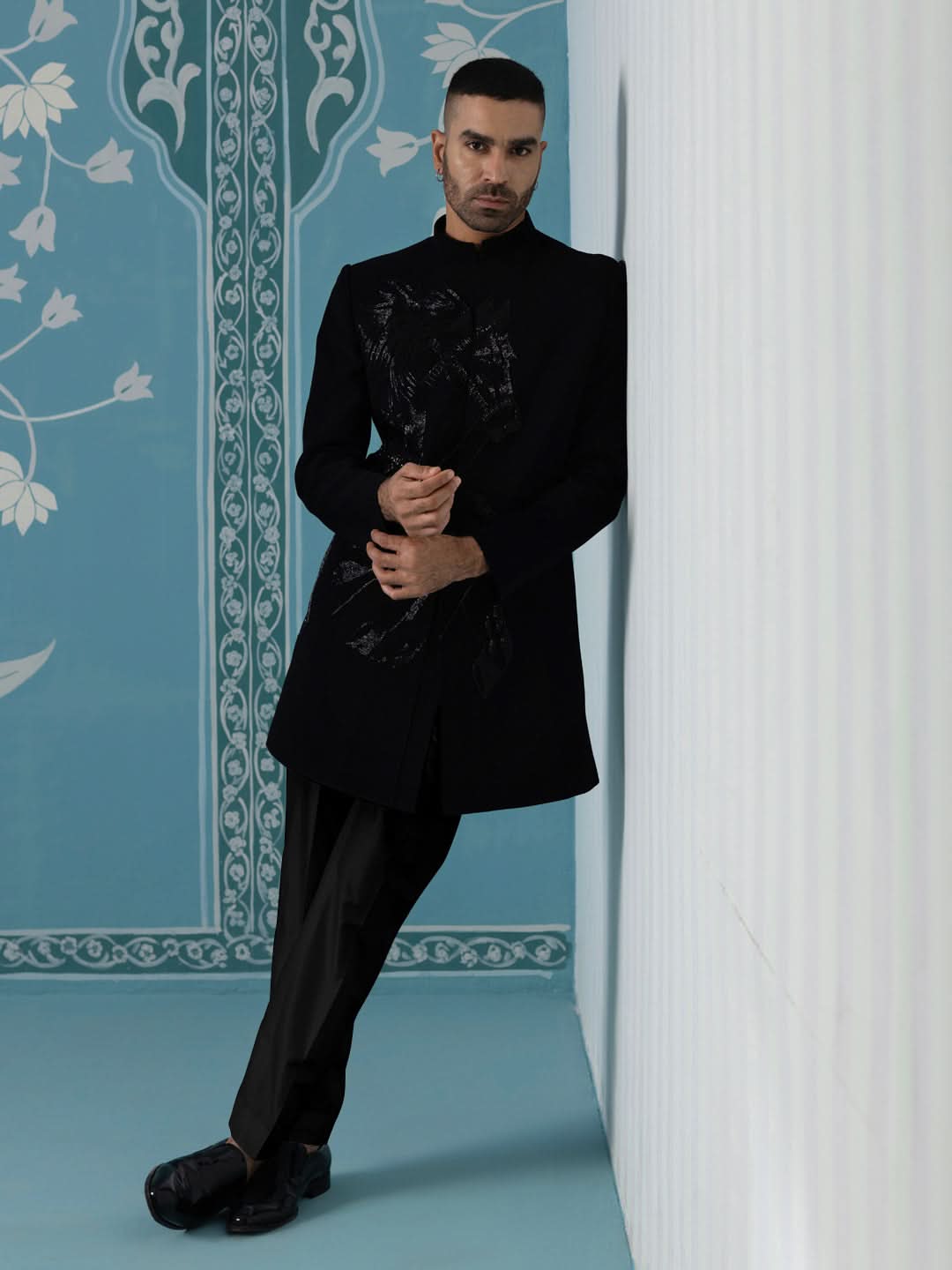 Horse embroidered black indo pant set