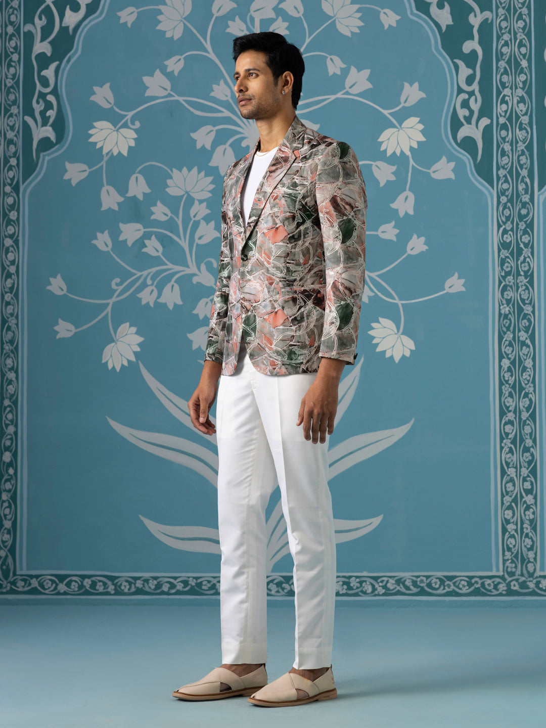 Printed Blazer with Intricate Thread Embroidery