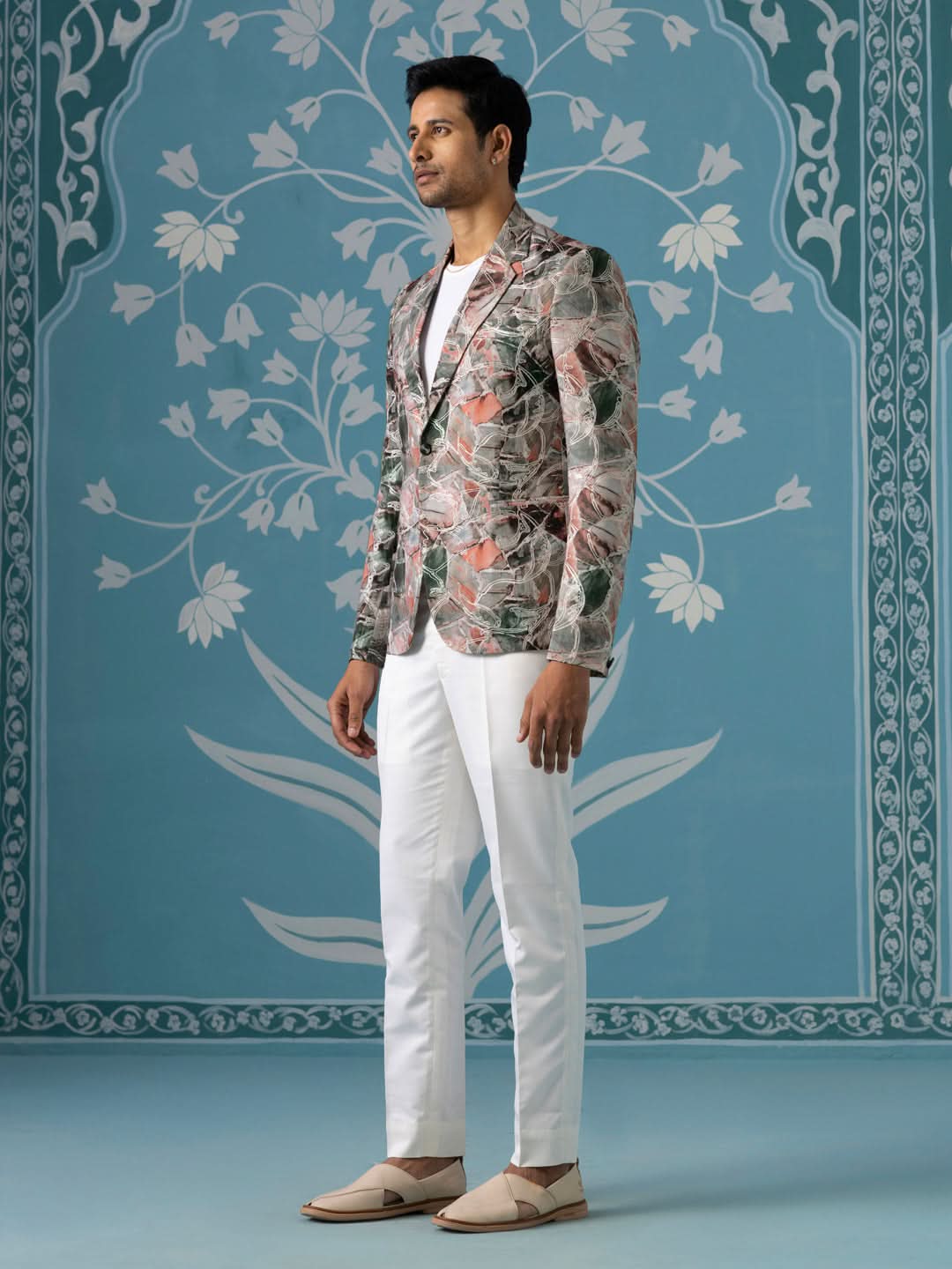 Printed Blazer with Intricate Thread Embroidery