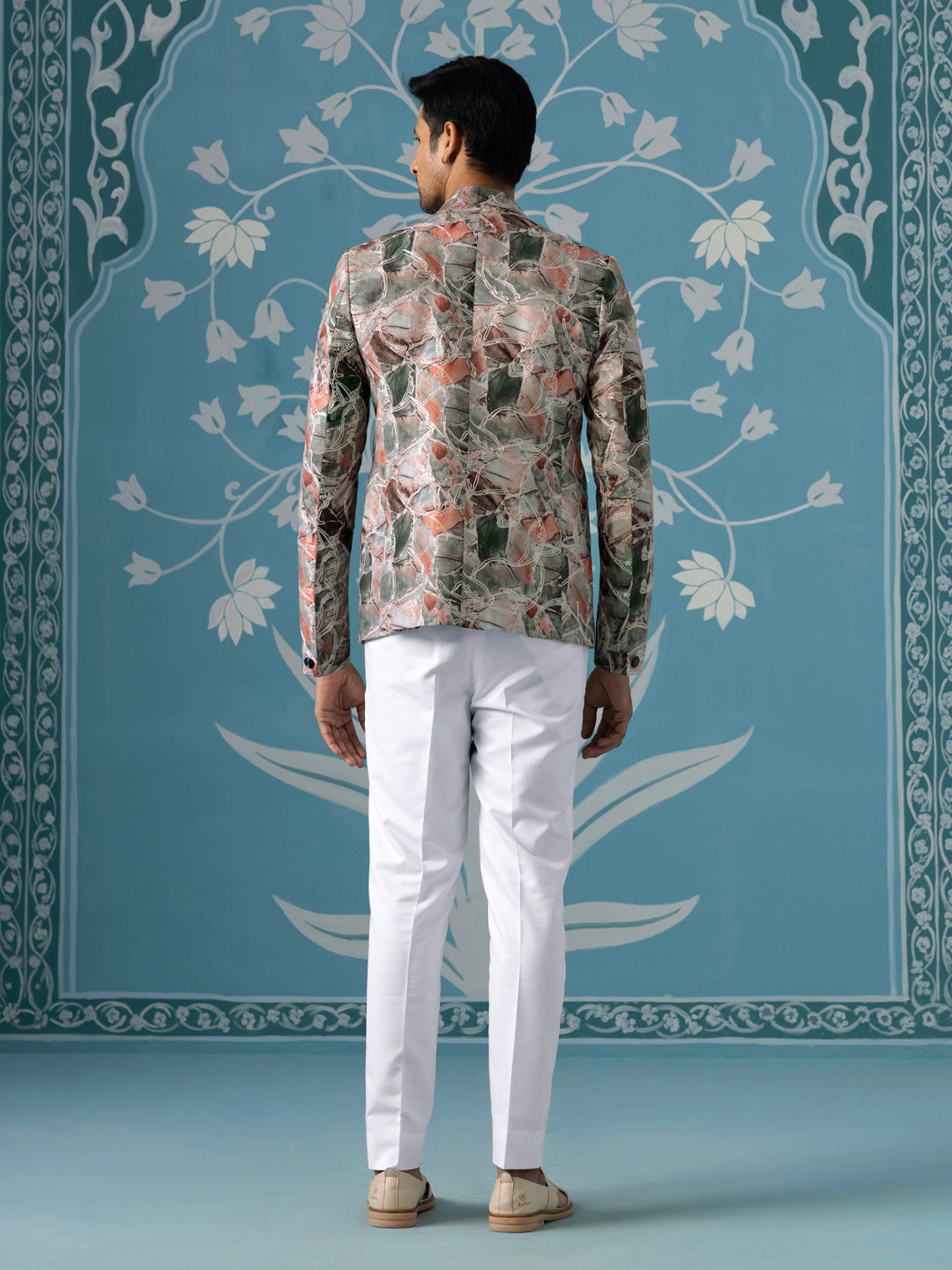 Printed Blazer with Intricate Thread Embroidery