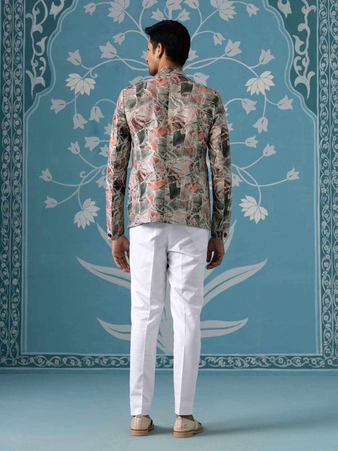 Printed Blazer with Intricate Thread Embroidery