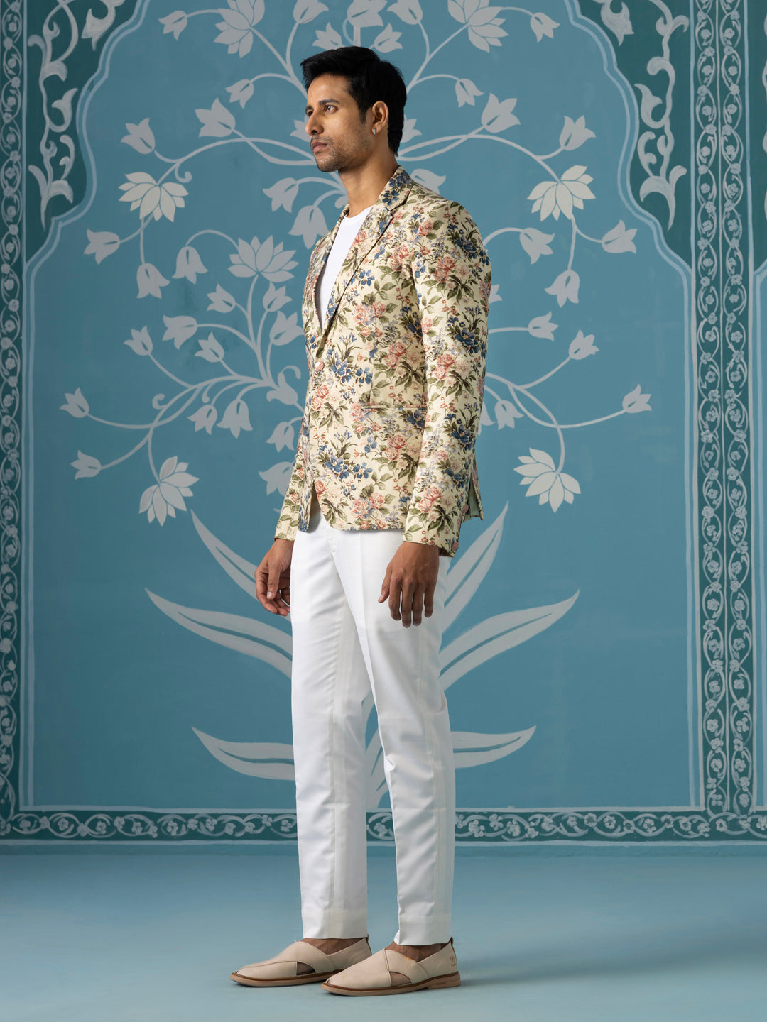 Beige Floral Printed Blazer Set