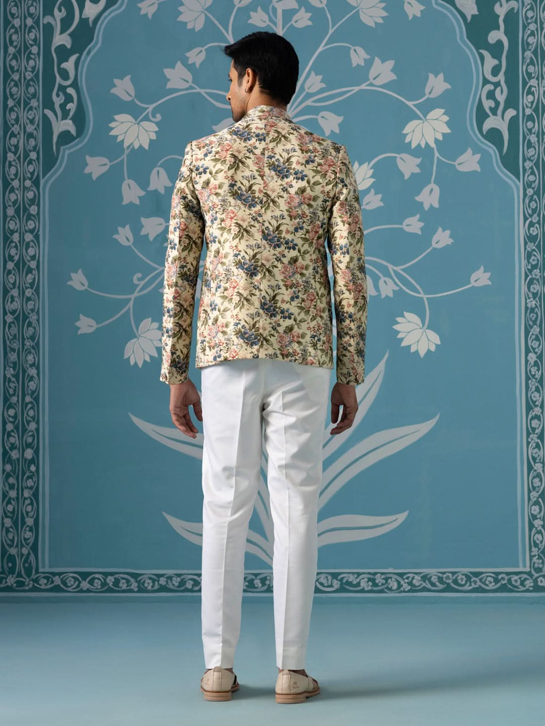 Beige Floral Printed Blazer Set