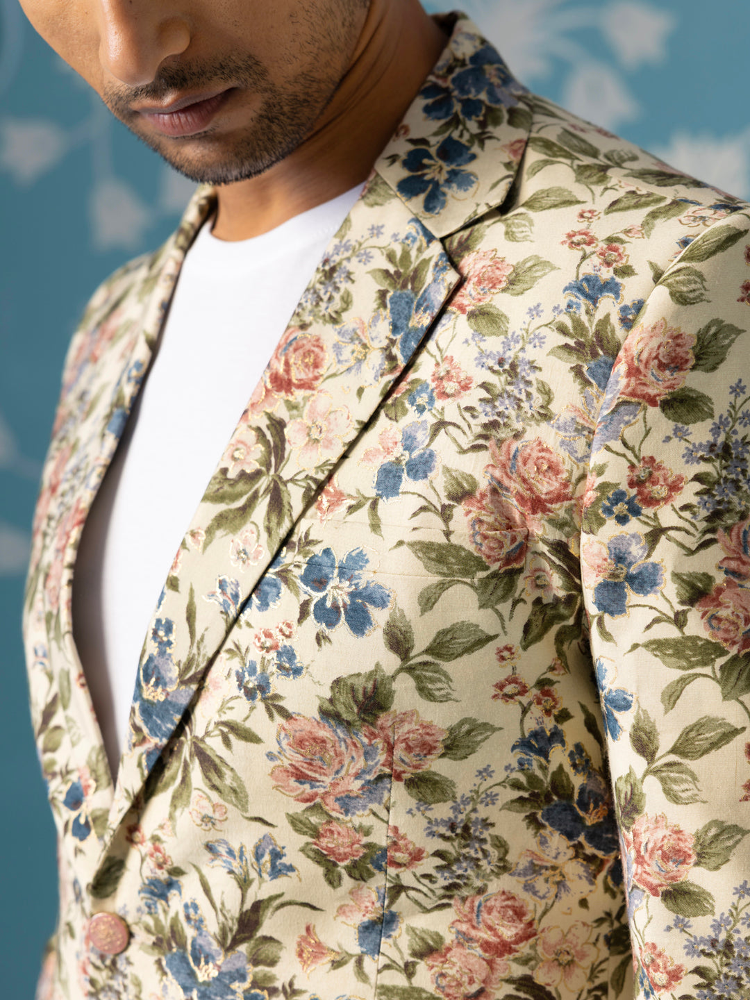 Beige Floral Printed Blazer Set