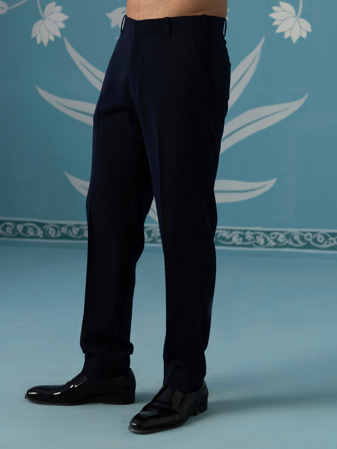 Navy Textured Blazer with Tuxedo Shirt