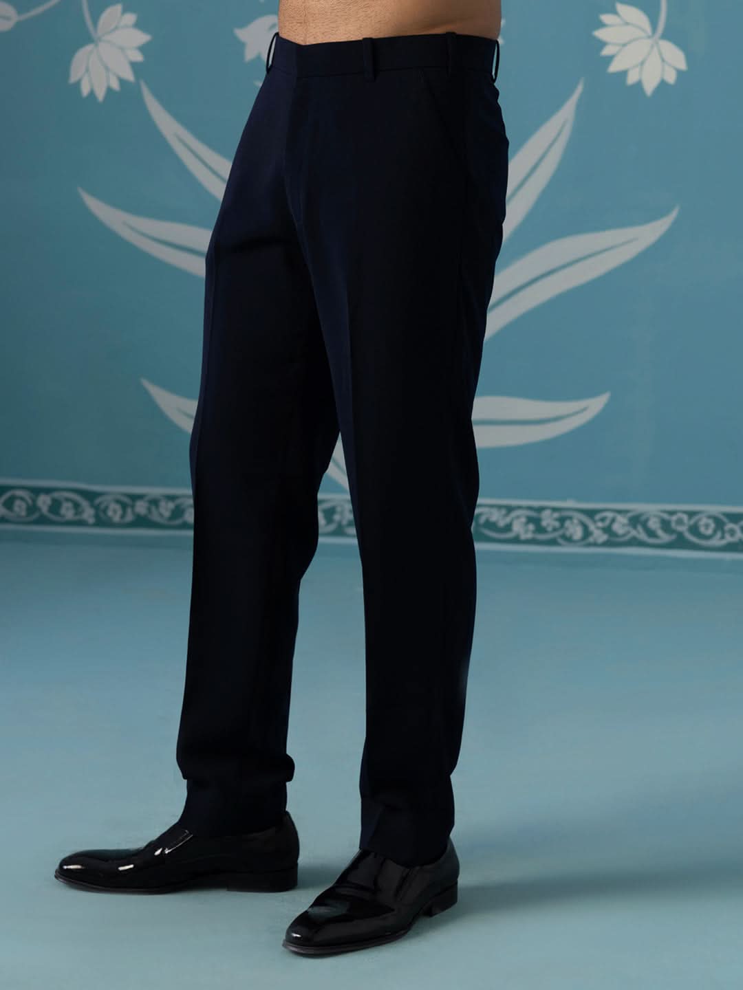 Navy Textured Blazer with Tuxedo Shirt