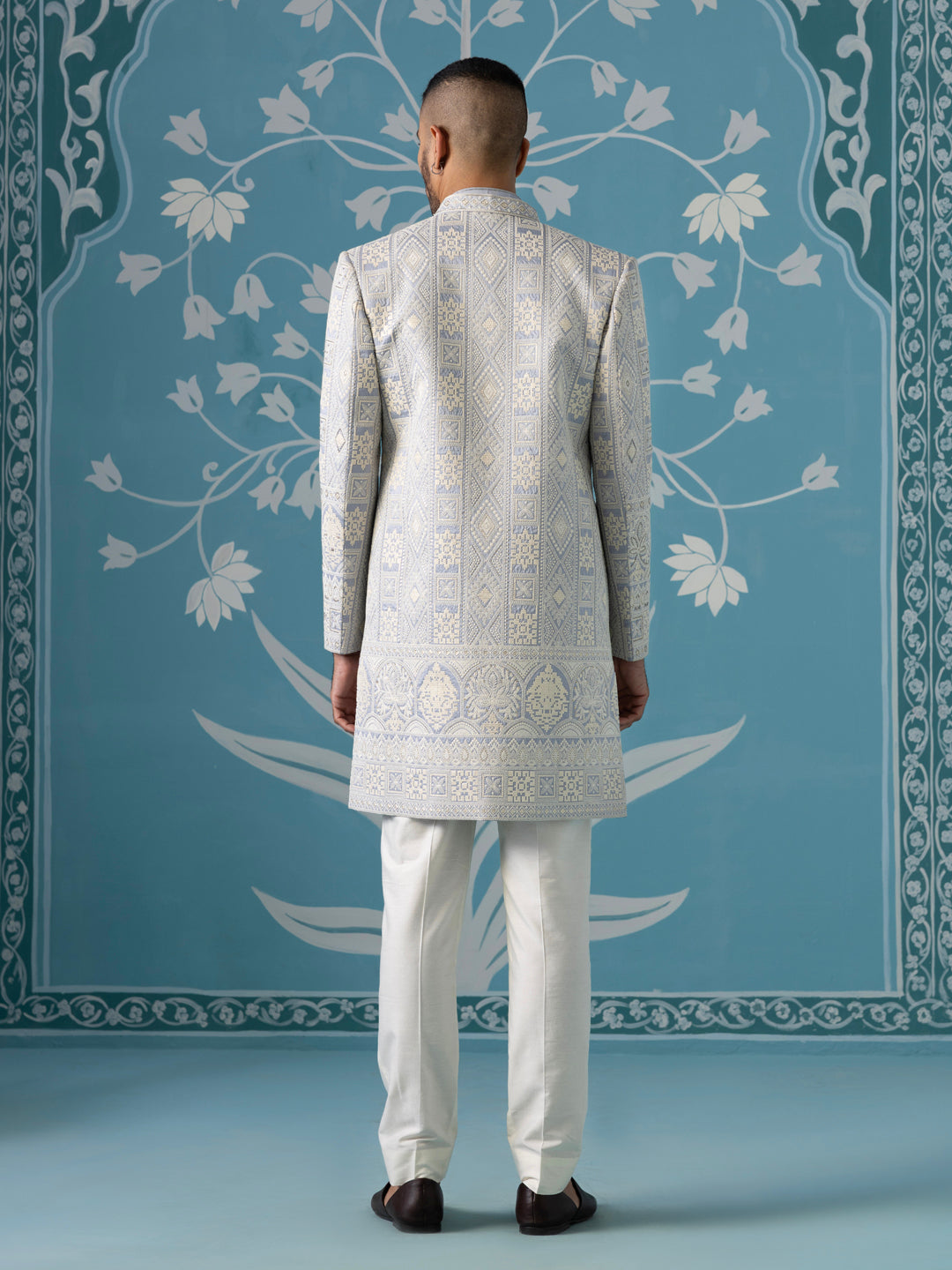 Light blue open indowestern set