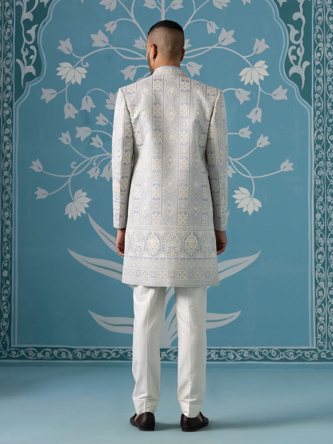 Light blue open indowestern set