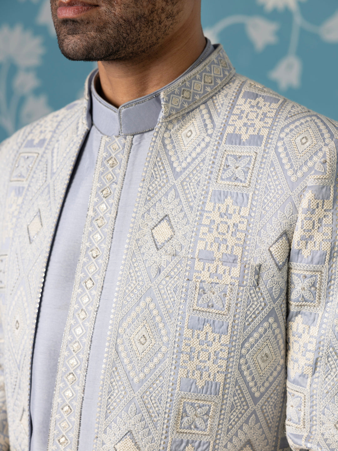 Light blue open indowestern set