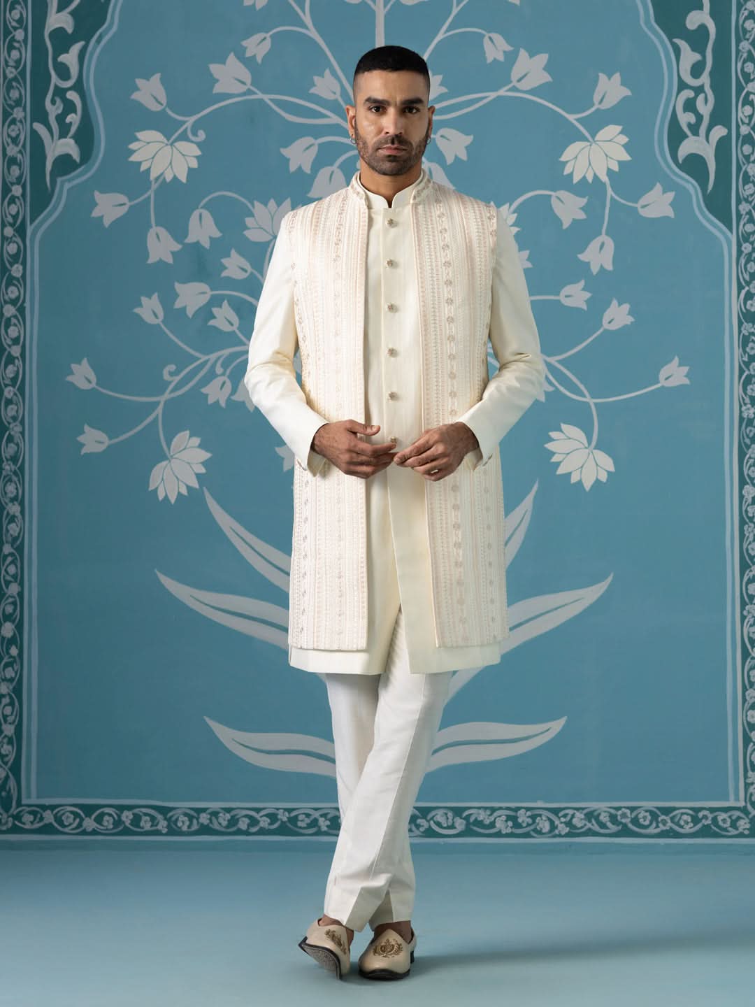 Semi-Style Sherwani with Long Bundi Set