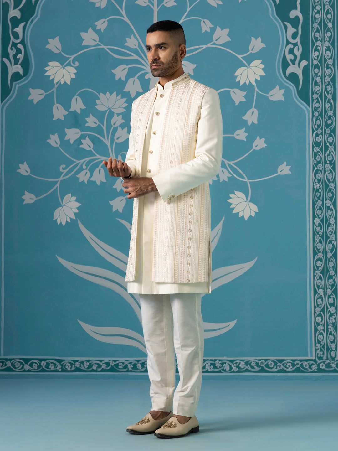 Semi-Style Sherwani with Long Bundi Set