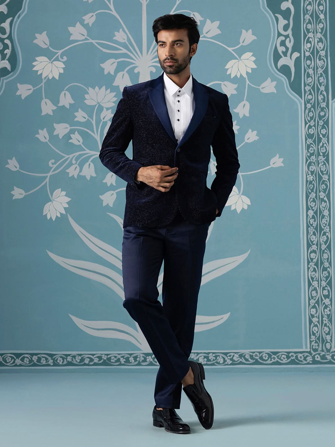 Blue Double Breasted Blazer with Shimmer Set