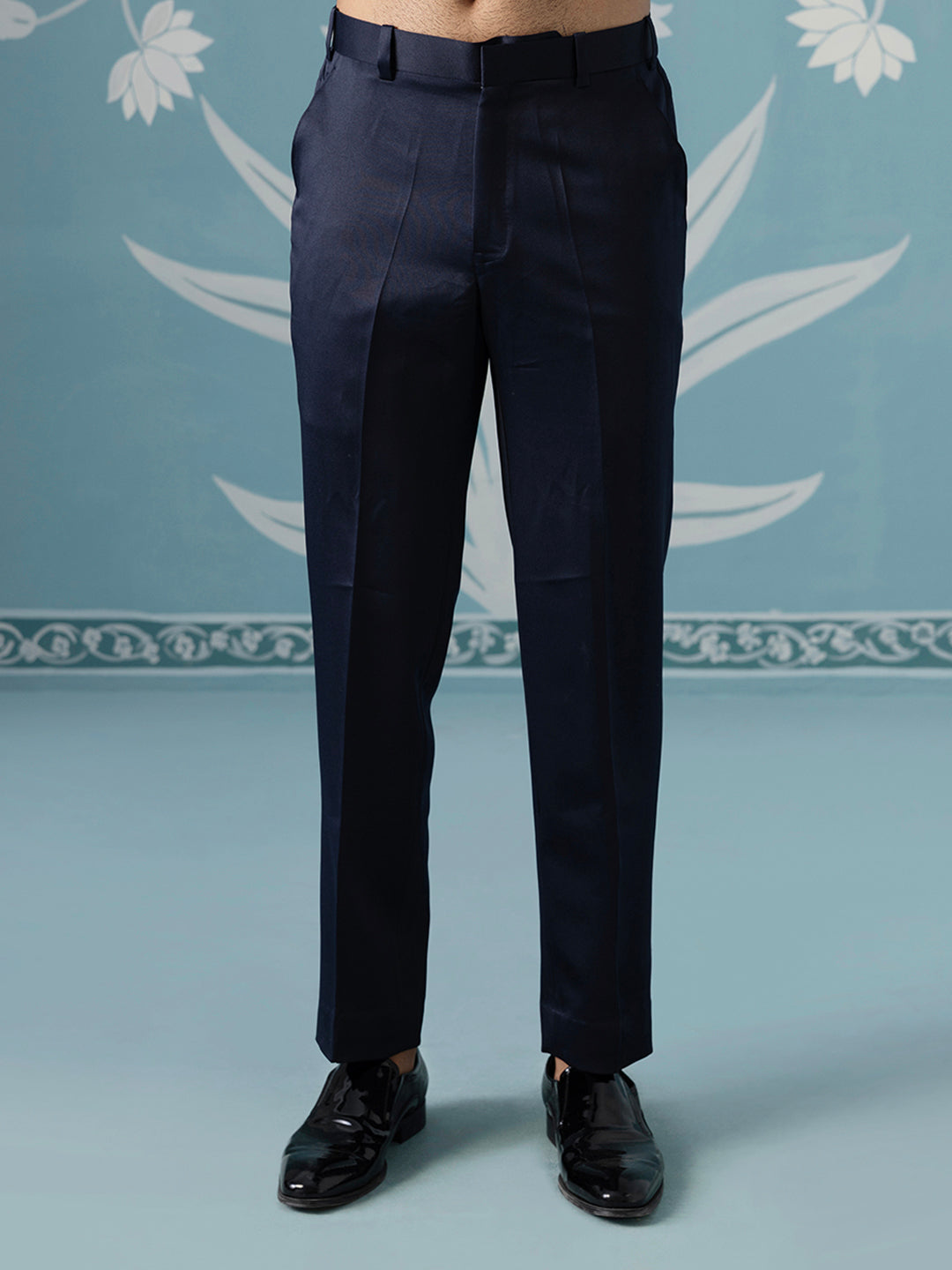 Dark blue close neck sherwani set