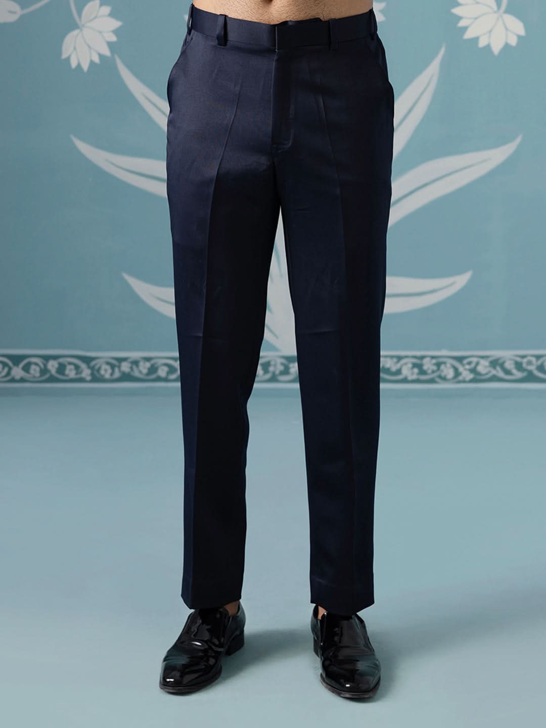 Dark blue close neck sherwani set