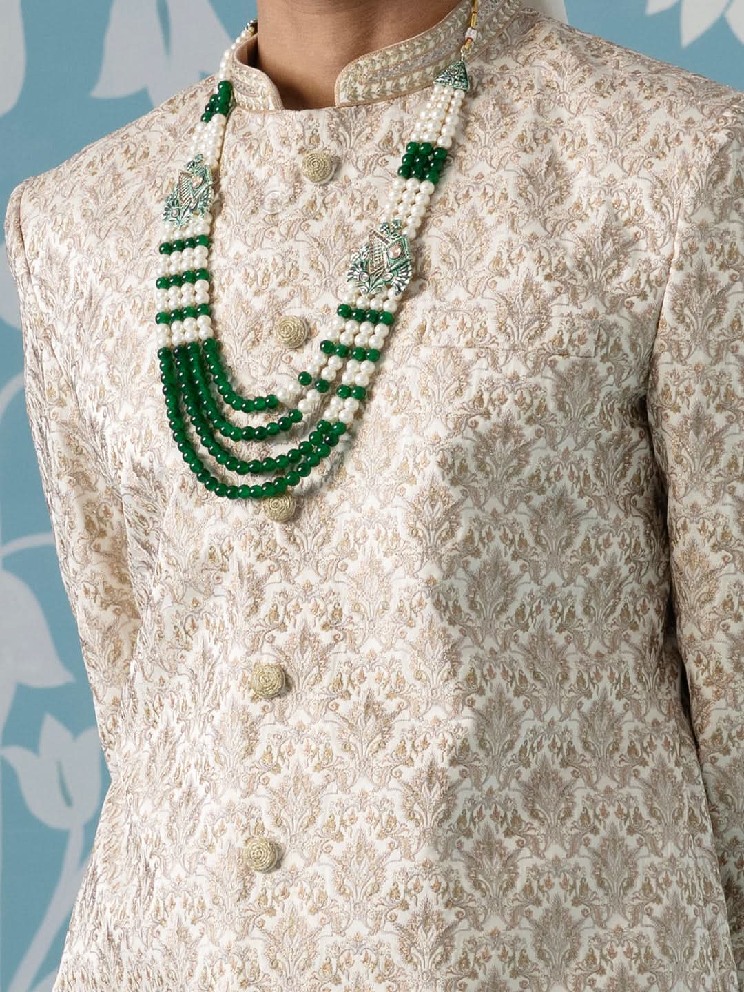 Cream Motif Embroidered Sherwani Set