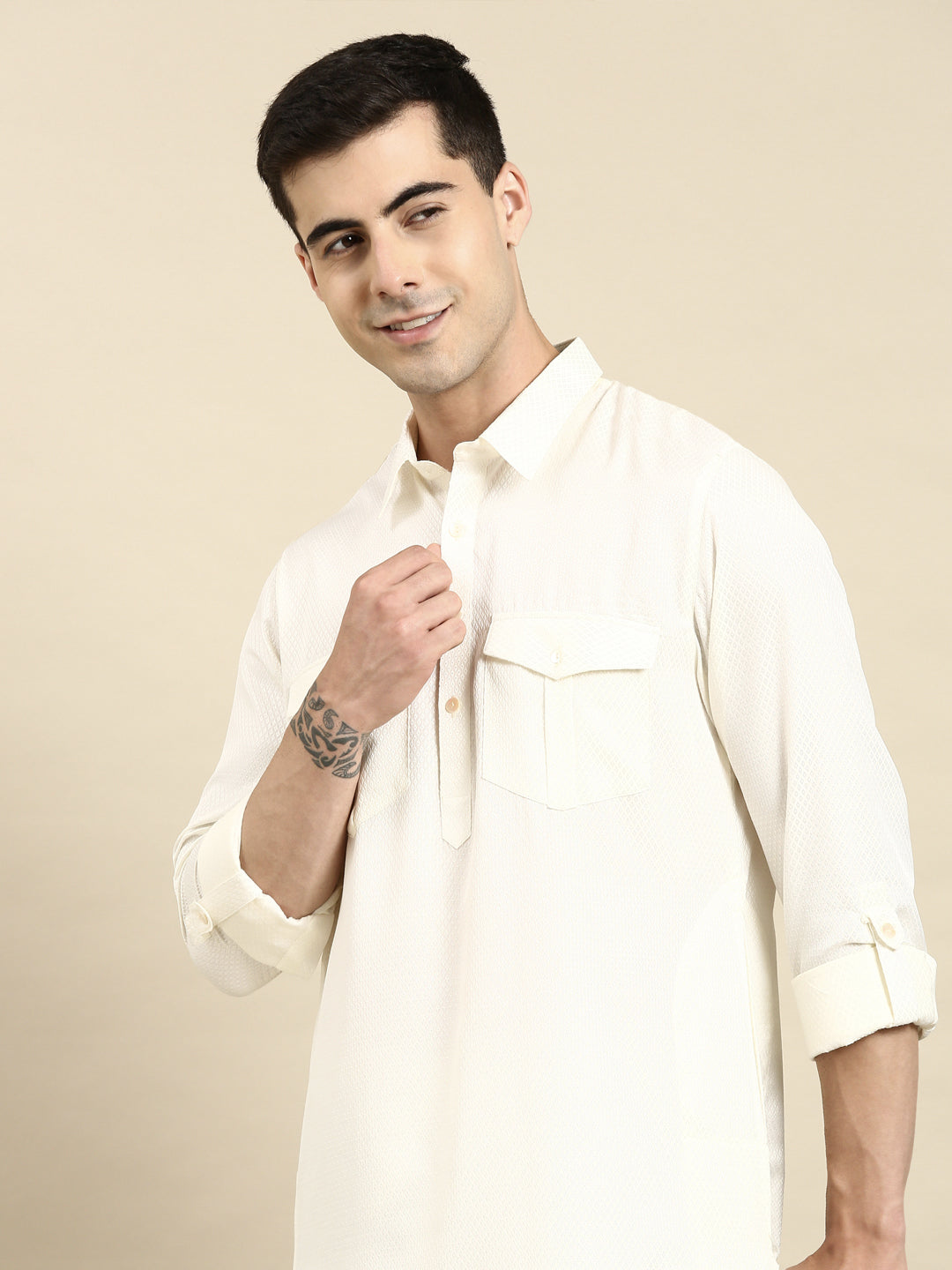 White Cotton Pathani With Salwar