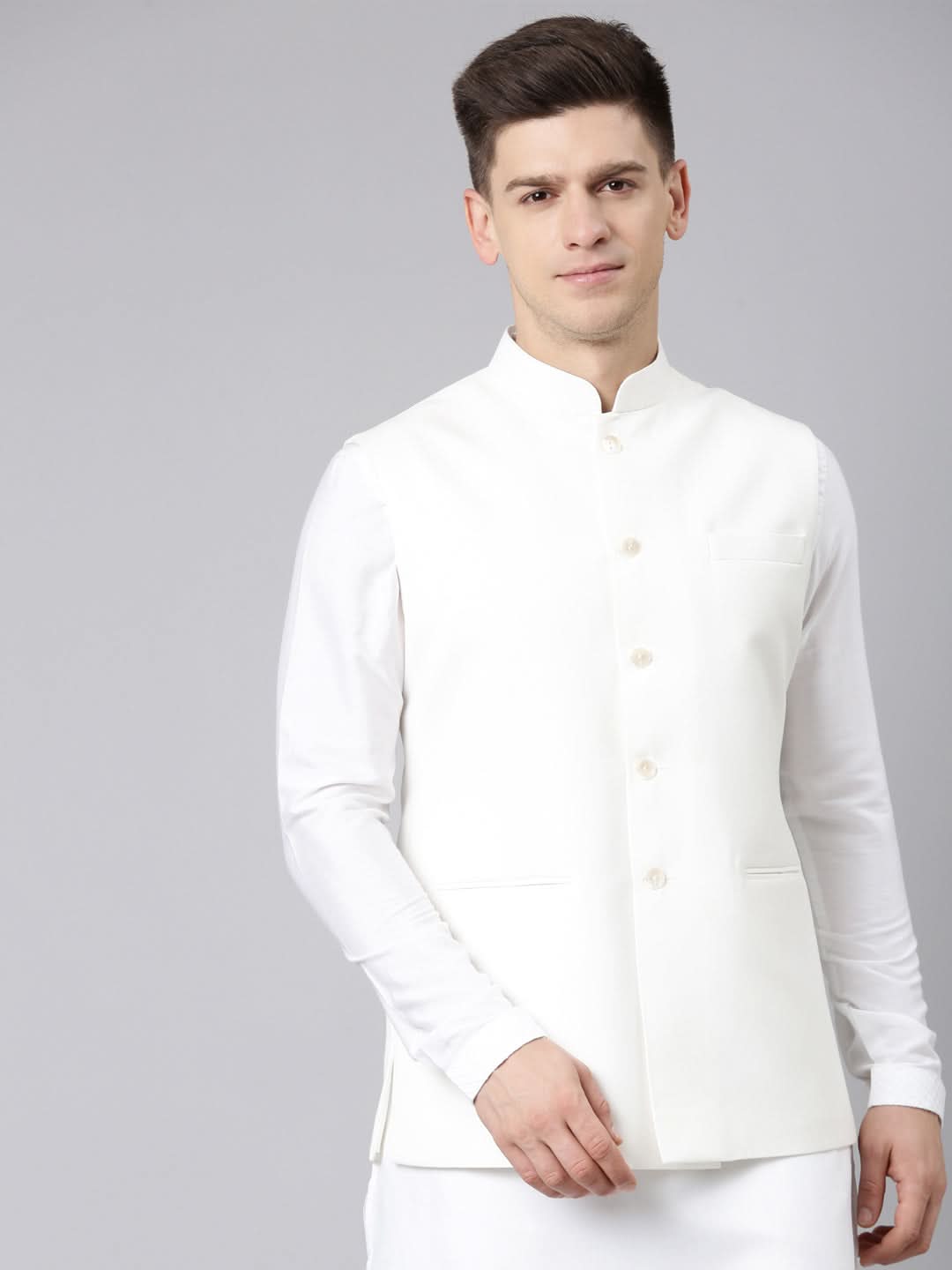 Off White jacket with Short Kurta Set