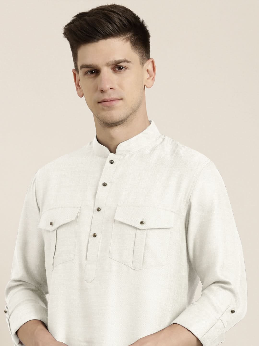 Off White cotton Short Pathani