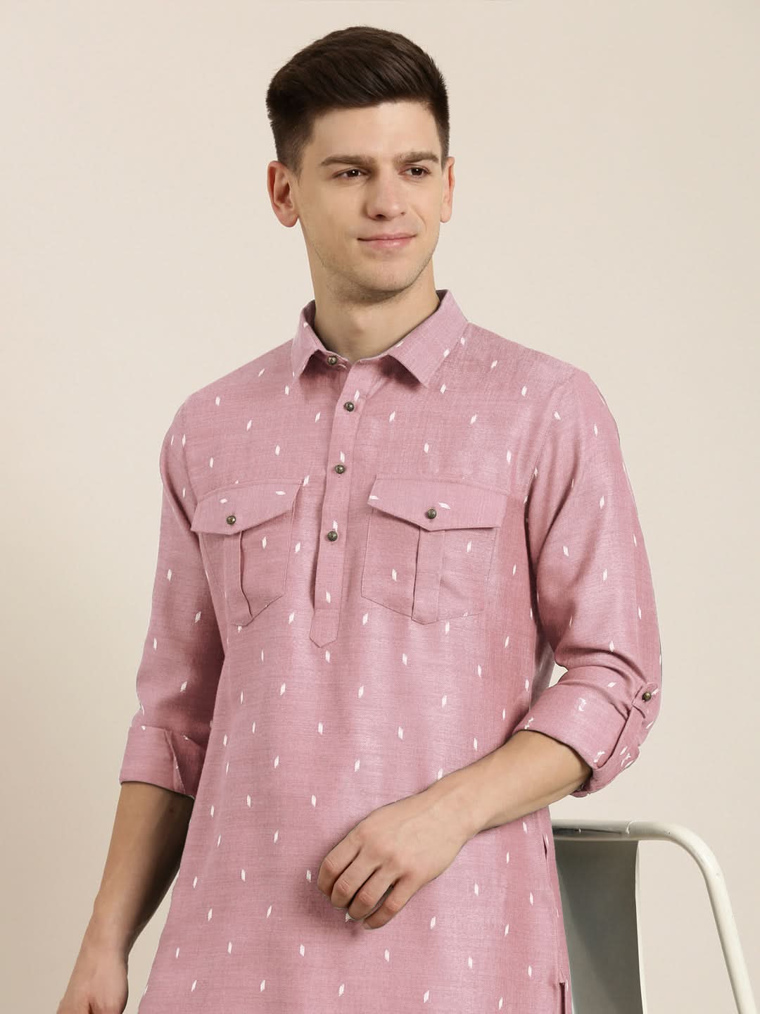 Pink Cotton Pathani With Salwar