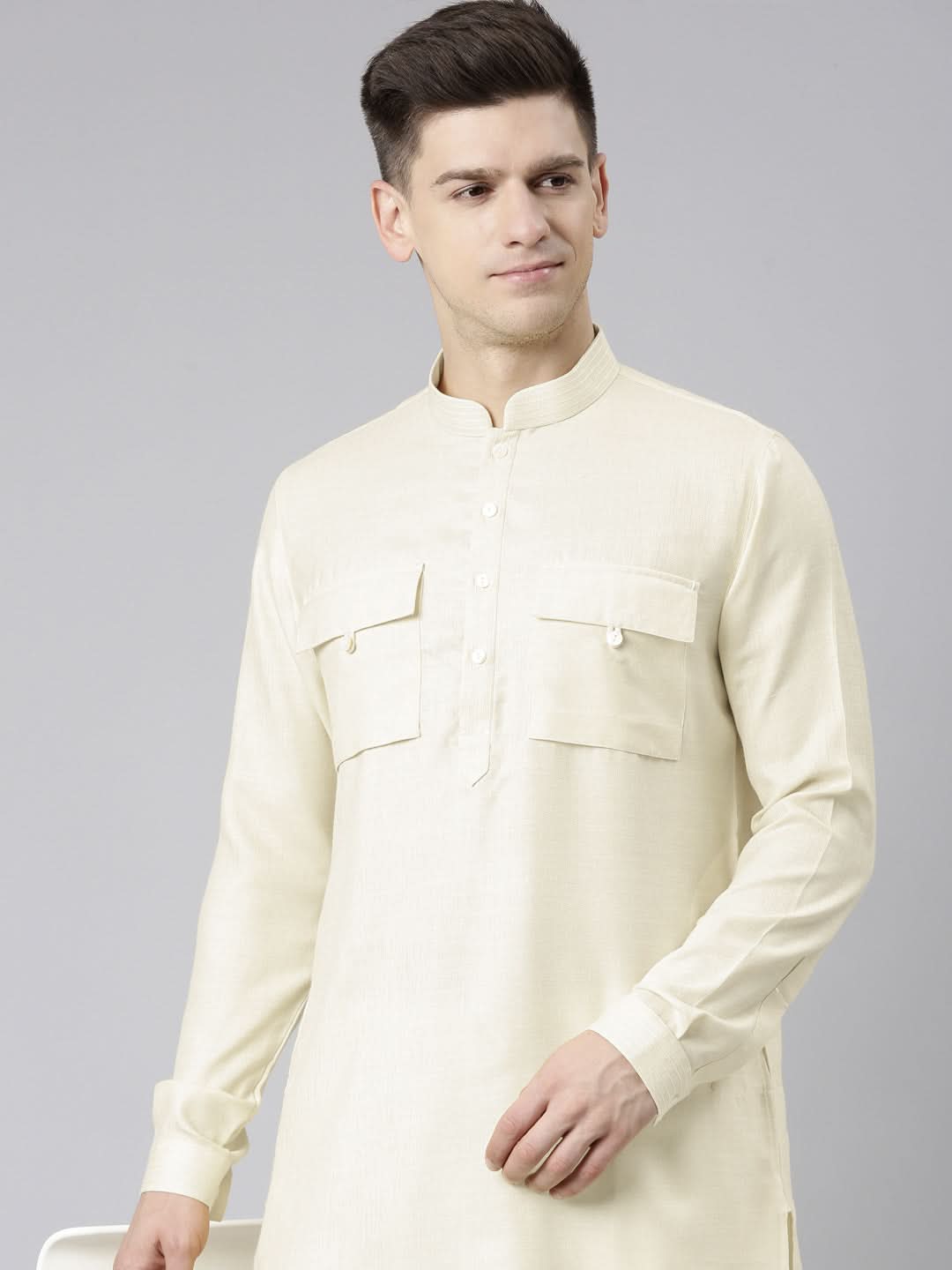 Cream Pathani Kurta Set