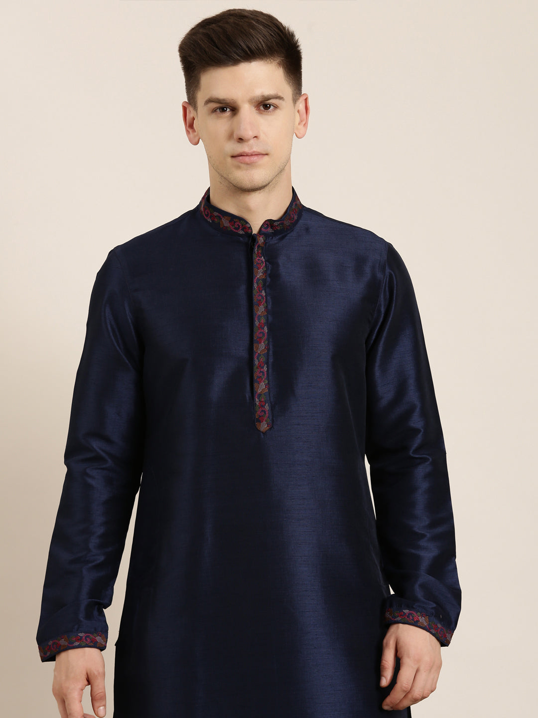 Navy Pashmina Embroidery Kurta Set
