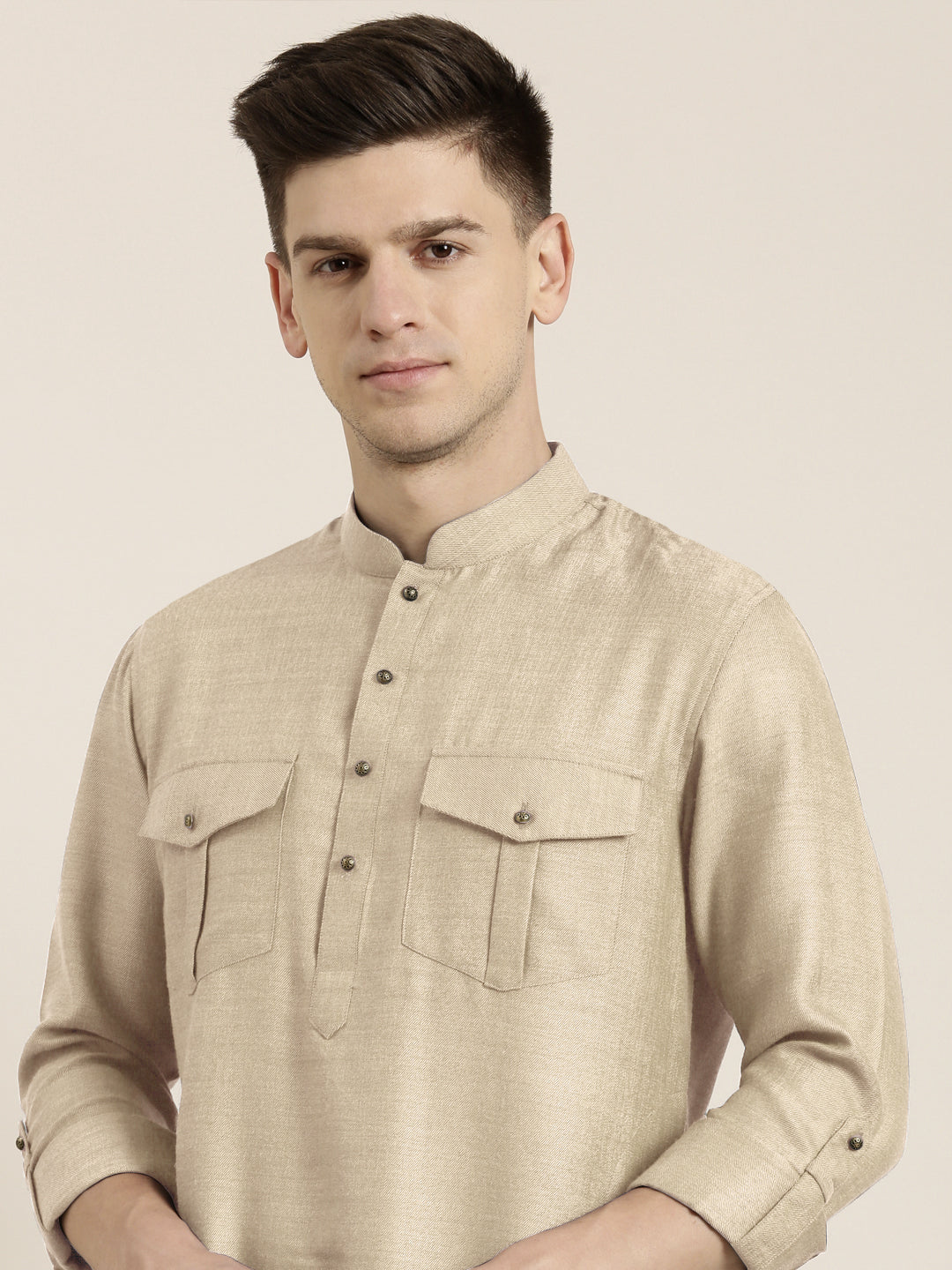 Beige cotton Short Pathani