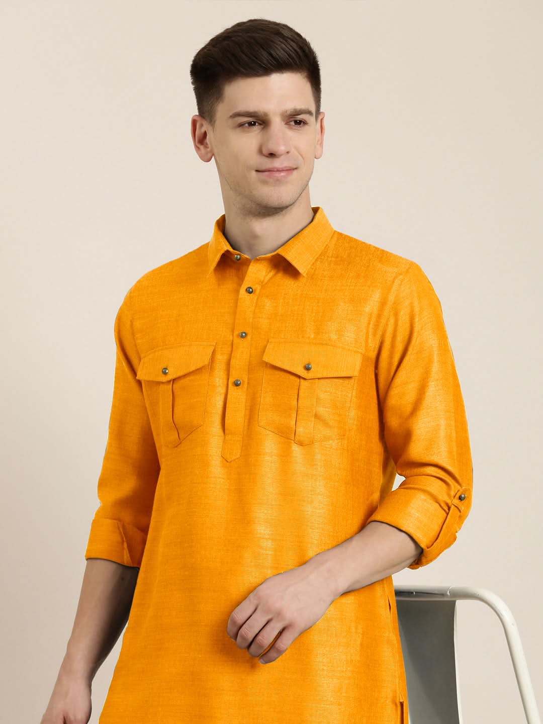 Mustard cotton Pathani with Salwar