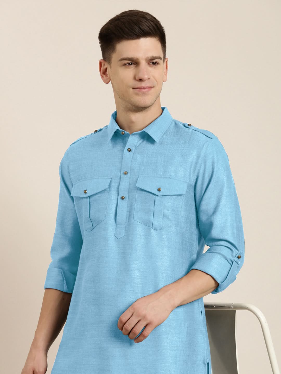 Light Blue cotton Pathani with Salwar