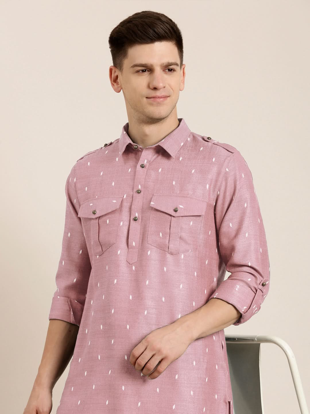 Pink Cotton Pathani With Salwar