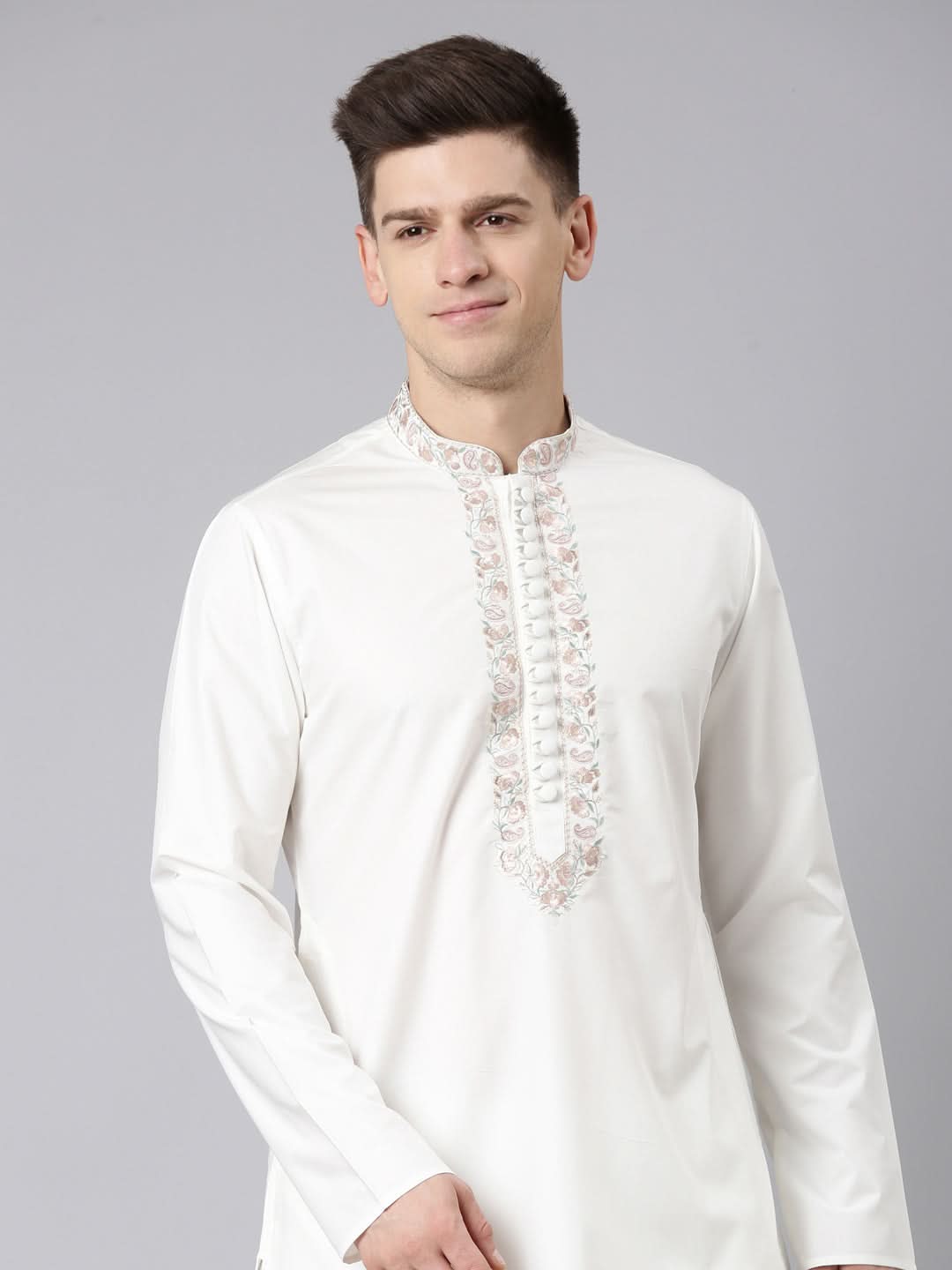 Off White Embroidered Kurta Set