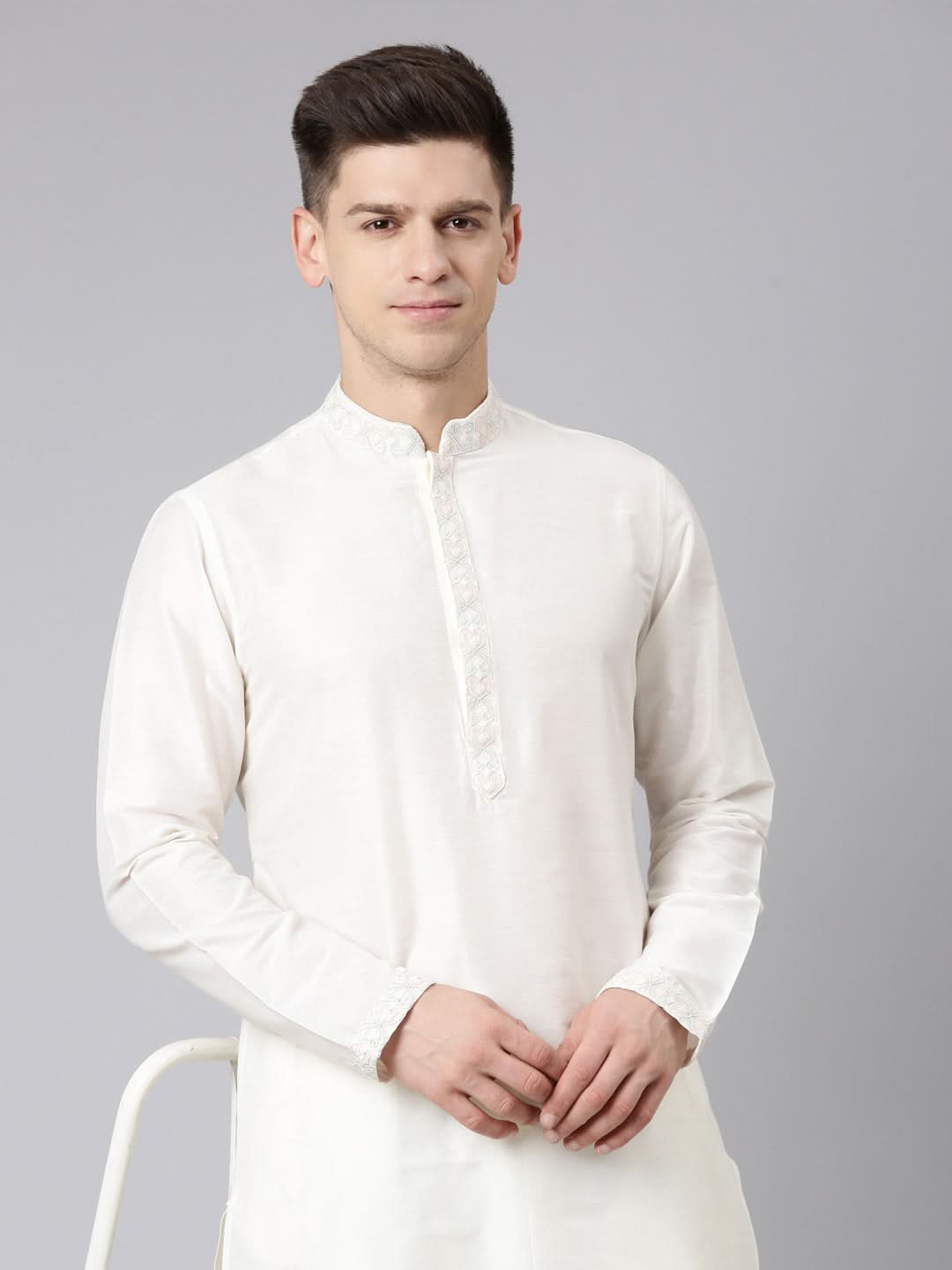 Cream Dori Embroidery Kurta