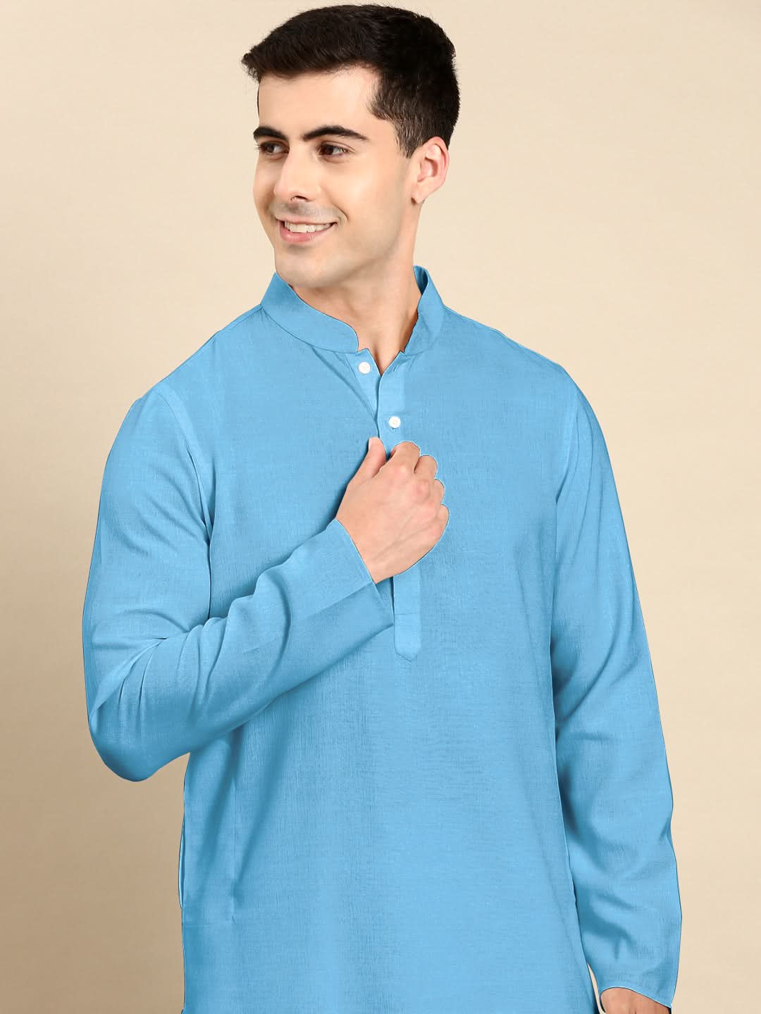 Blue Light Twill Weave Cotton Kurta Set