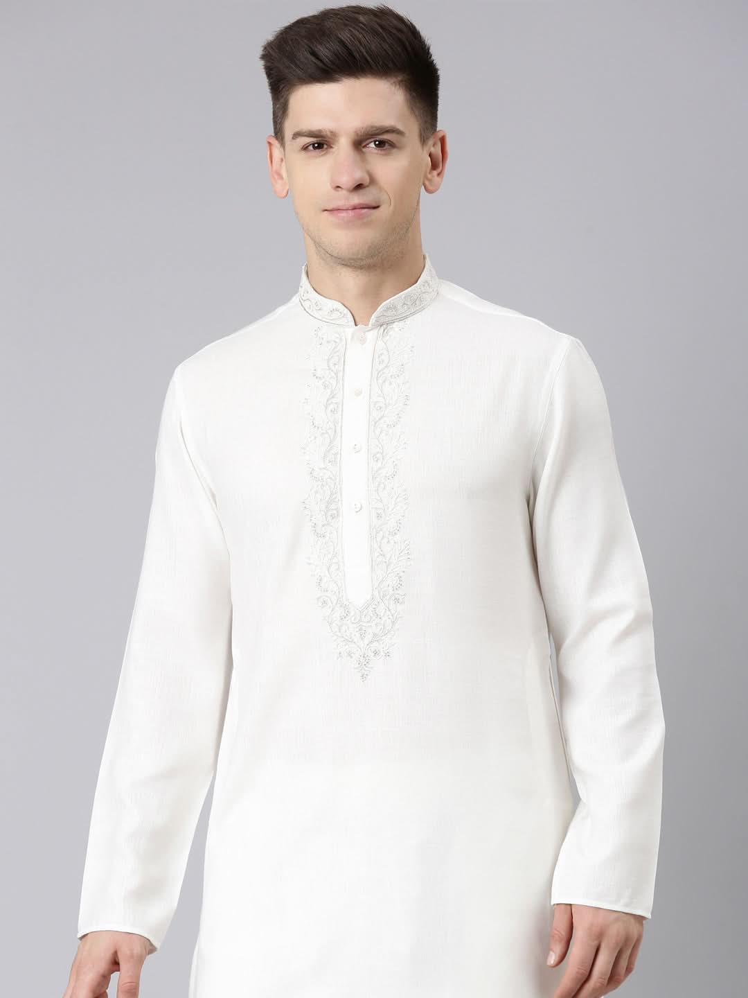 Cream Cotton Dori Embroidery Kurta
