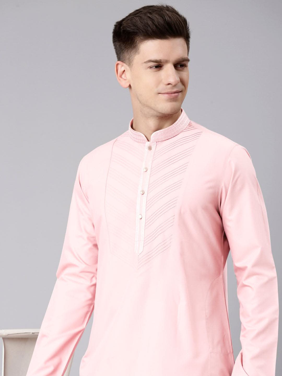 Pink Pleated Cotton Kurta Set