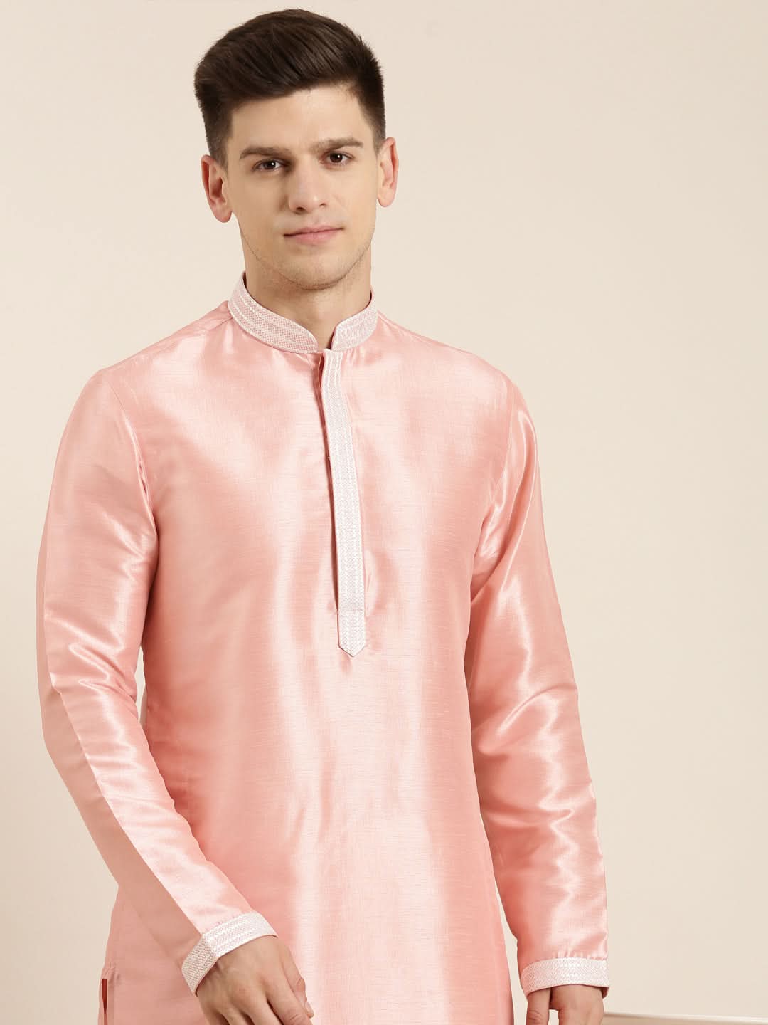 Peach Silk Embroidery Kurta Set