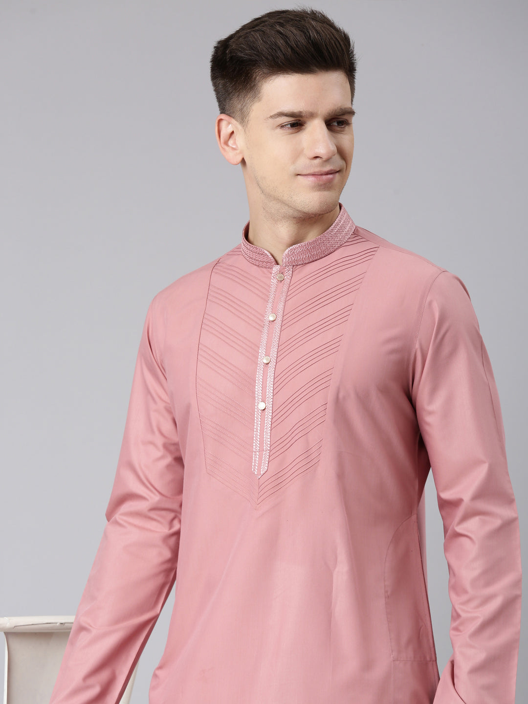 Rose Pink Pleated Cotton Kurta Set