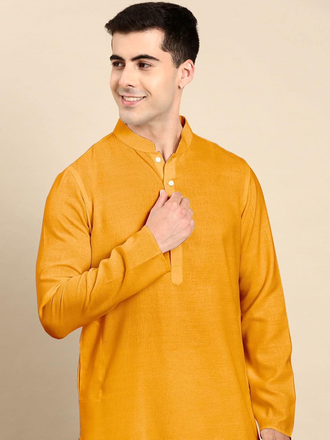 Mustard Twill Weave Cotton Kurta Set