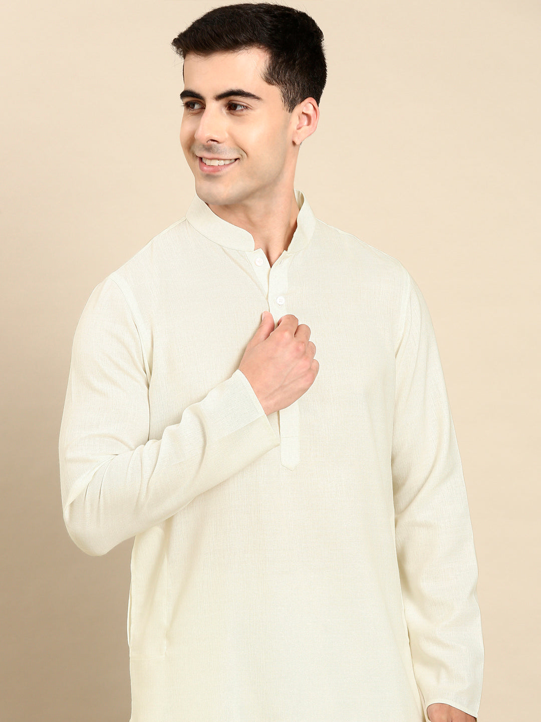 Cream Twill Weave Cotton Kurta  Set