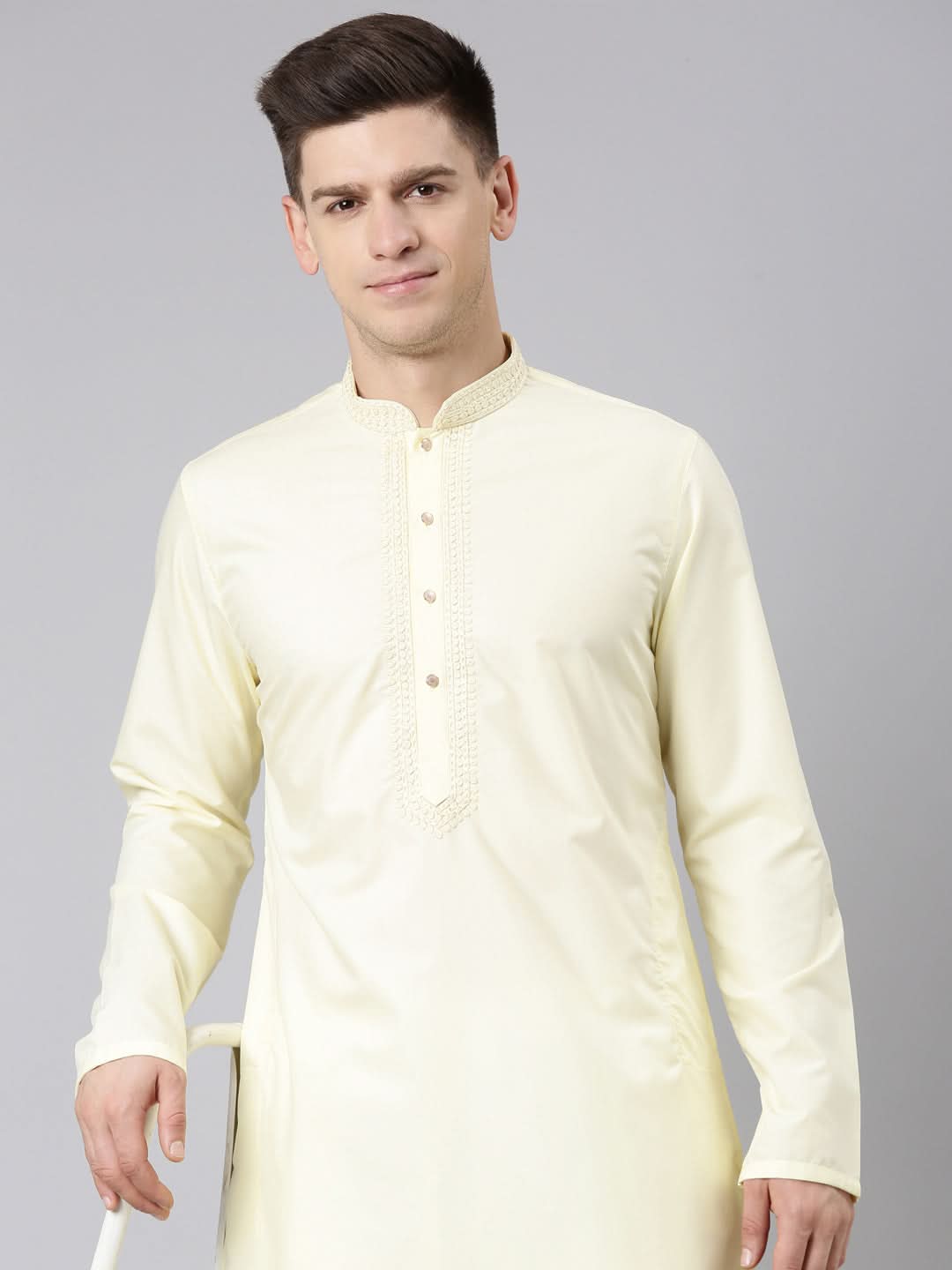 Lemon Cotton Dori Embroidery Kurta Set